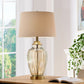 Golden Hue Glass Table Lamp with Cream Fabric Shade By Homeroots | Table Lamps | Modishstore