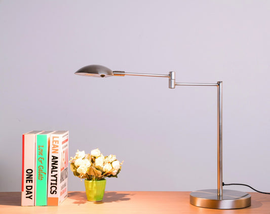 Minimalist Silver Metal Swing Arm Desk Lamp By Homeroots | Desk Lamps | Modishstore