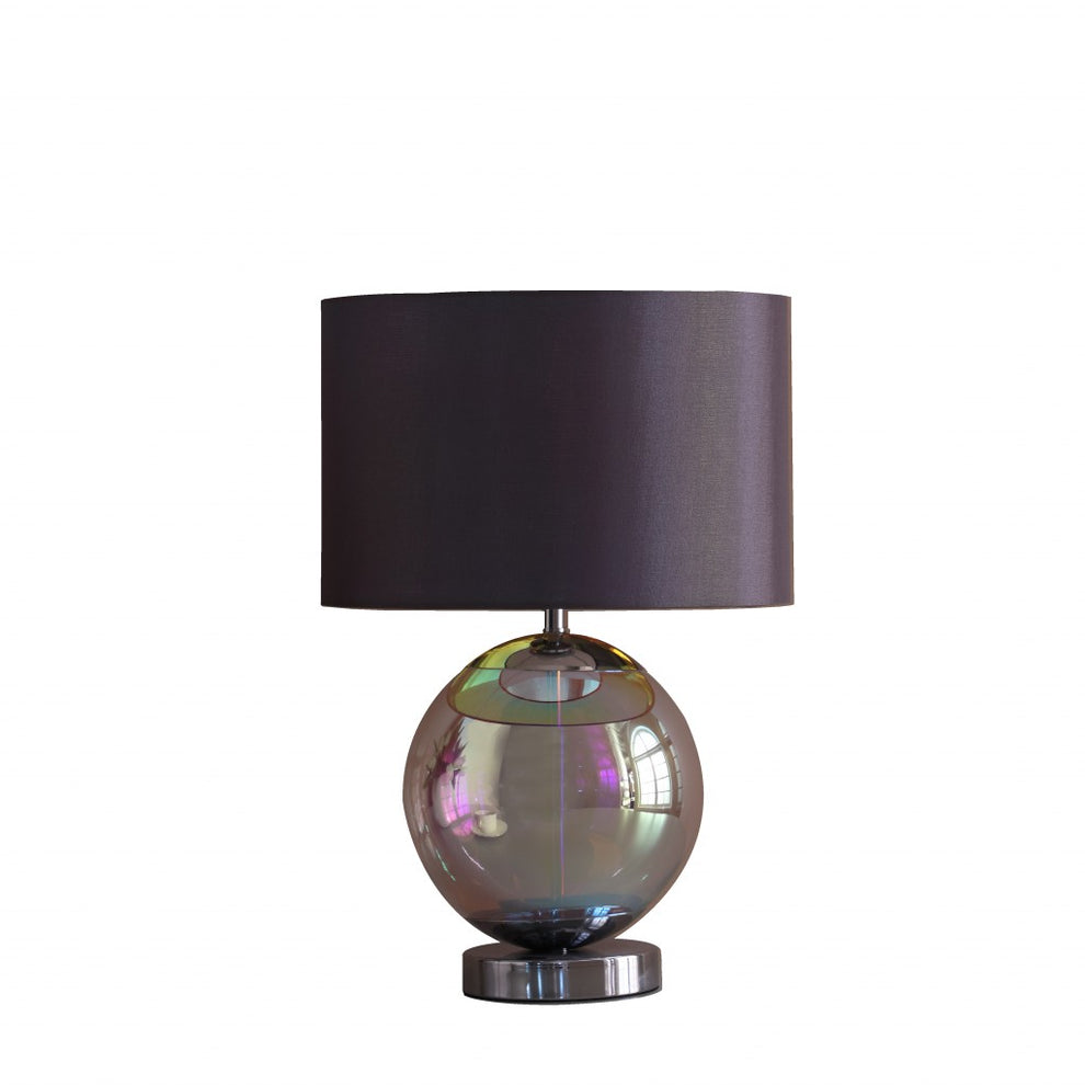 19" Iridescent Glass Globe Table Lamp With Gray Classic Drum Shade By Homeroots | Table Lamps | Modishstore - 3