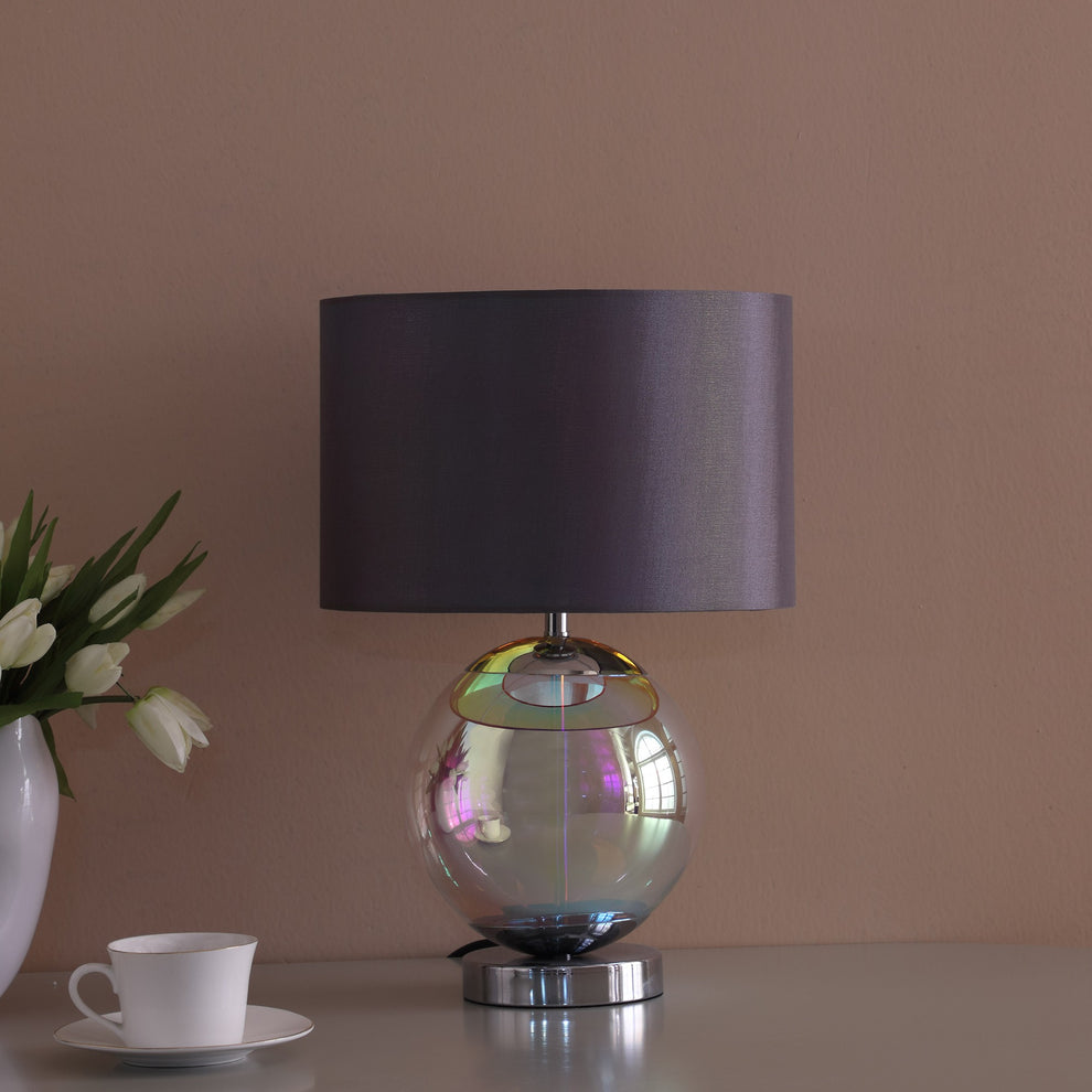 19" Iridescent Glass Globe Table Lamp With Gray Classic Drum Shade By Homeroots | Table Lamps | Modishstore - 5