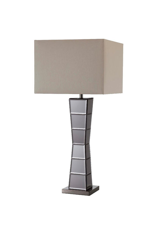 Black Glass Tower Table Lamp with Beige Fabric Shade By Homeroots | Table Lamps | Modishstore