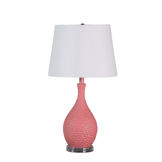 28" Pink Hammered Urn Table Lamp With White Tapered Drum Shade By Homeroots | Table Lamps | Modishstore