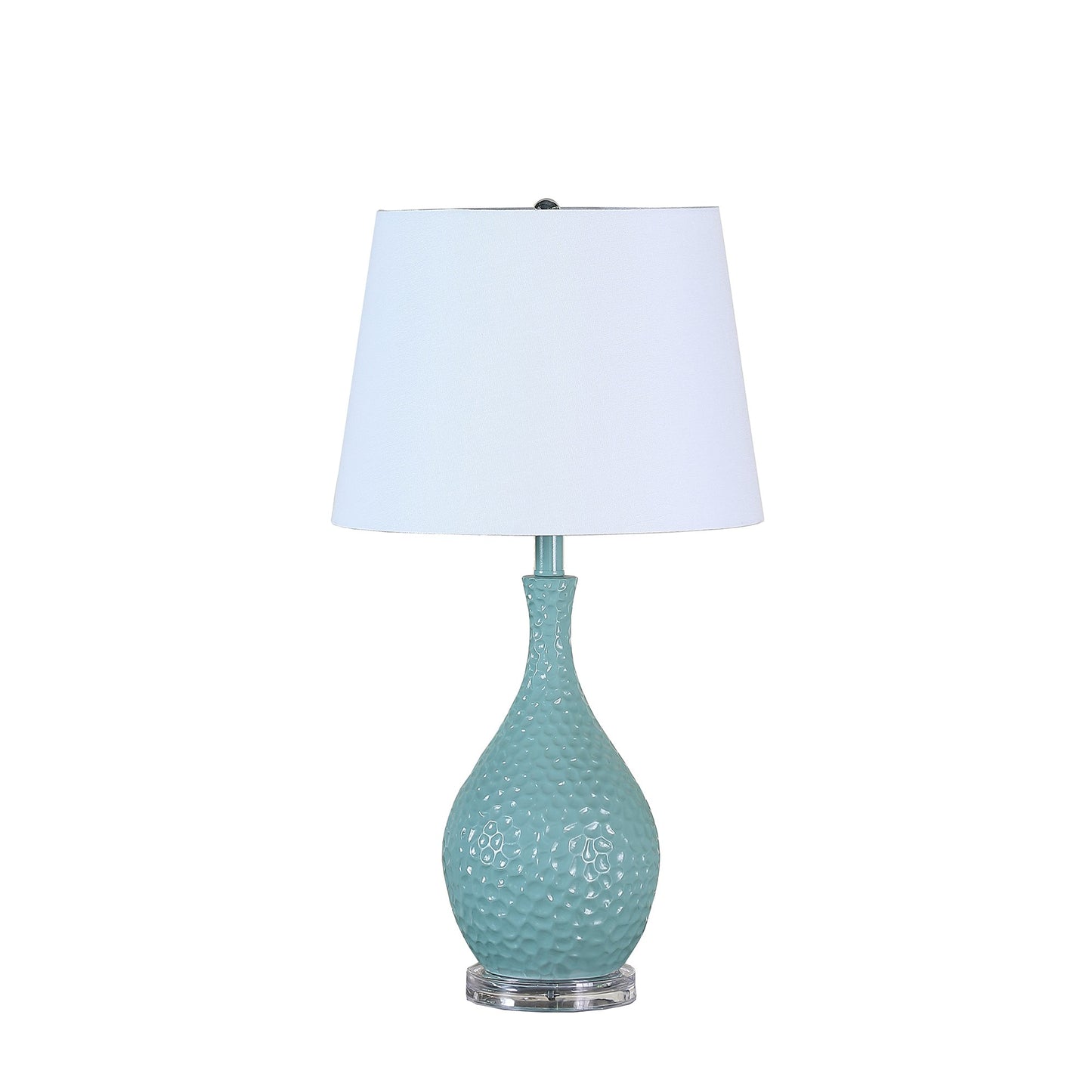 28" Aqua Hammered Urn Table Lamp With White Tapered Drum Shade By Homeroots | Table Lamps | Modishstore