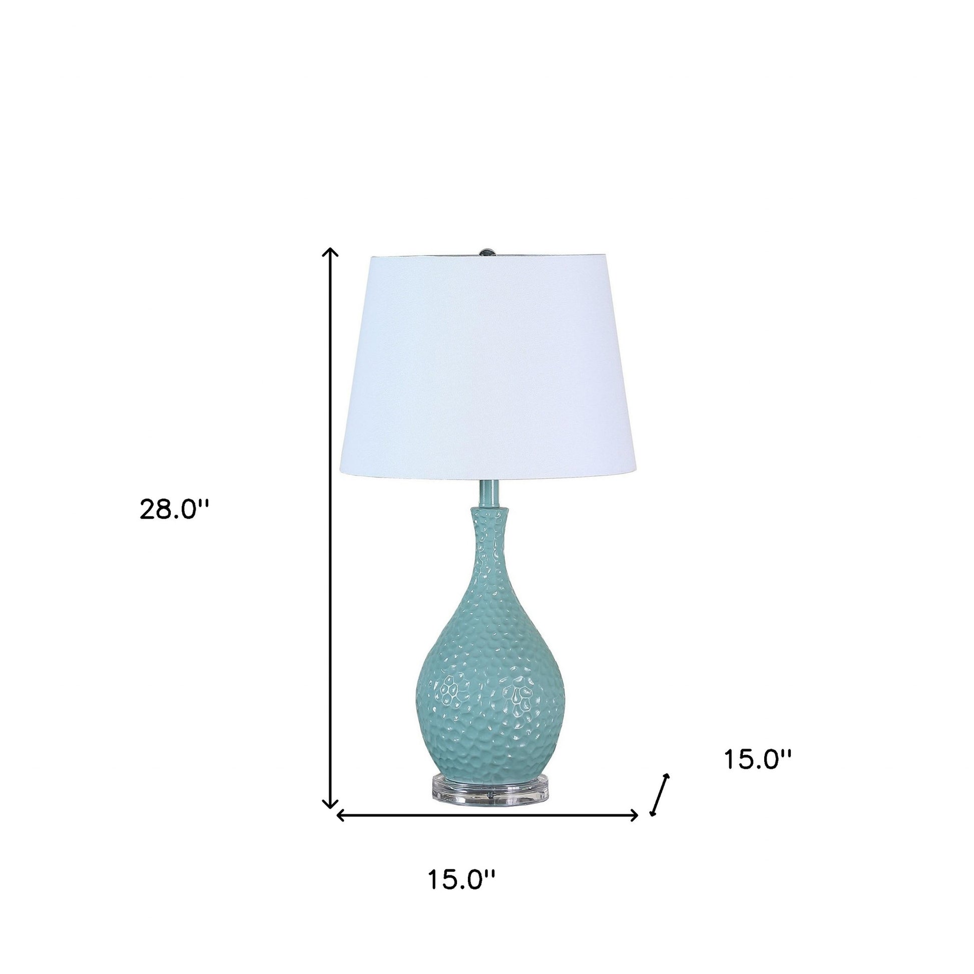 28" Aqua Hammered Urn Table Lamp With White Tapered Drum Shade By Homeroots | Table Lamps | Modishstore - 5