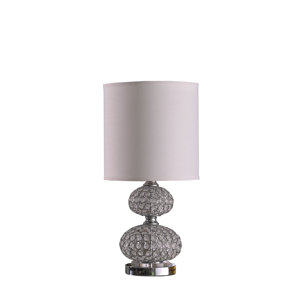 24" Chrome and Faux Crystal Double Orb Table Lamp With White Classic Drum Shade By Homeroots | Table Lamps | Modishstore - 3