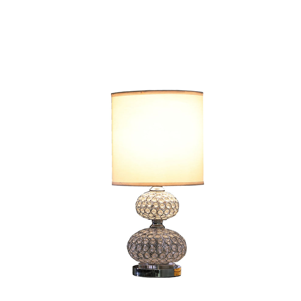 24" Chrome and Faux Crystal Double Orb Table Lamp With White Classic Drum Shade By Homeroots | Table Lamps | Modishstore - 4