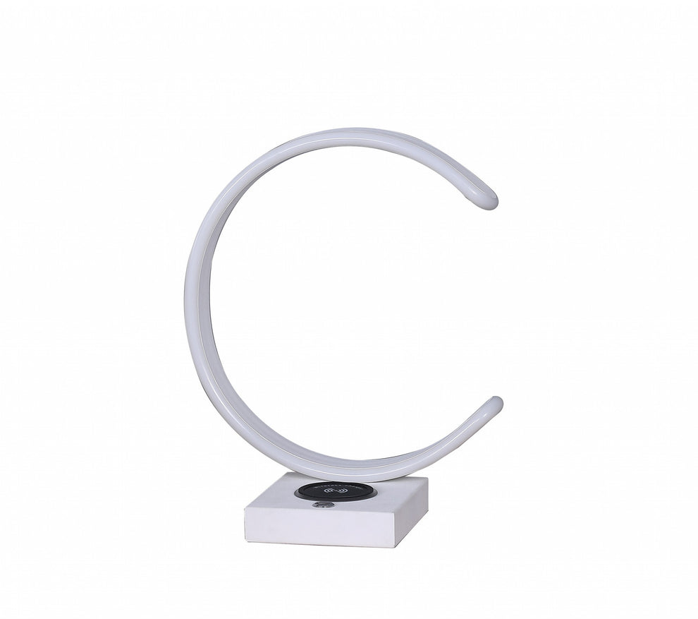 14" White Metal LED with USB Wireless Charger Table Lamp By Homeroots | Table Lamps | Modishstore - 3