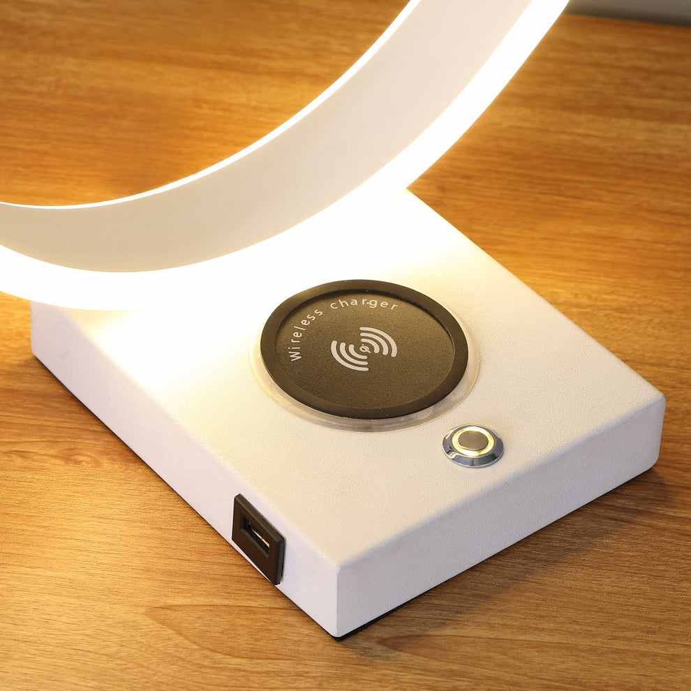 14" White Metal LED with USB Wireless Charger Table Lamp By Homeroots | Table Lamps | Modishstore - 5