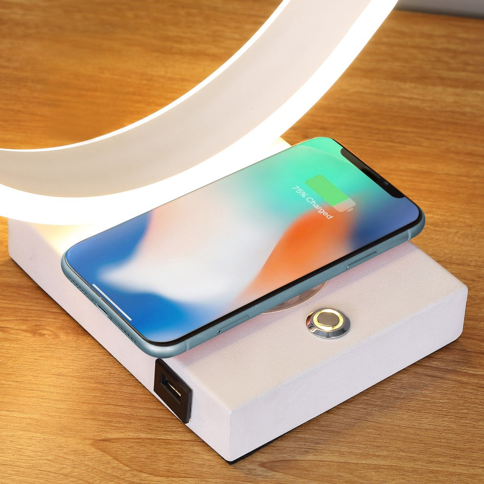 14" White Metal LED with USB Wireless Charger Table Lamp By Homeroots | Table Lamps | Modishstore - 6