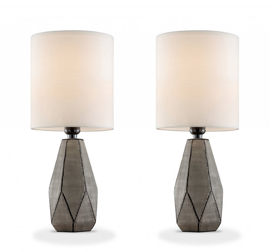 Set of Two Grey and Black Faceted Table Lamps By Homeroots | Table Lamps | Modishstore