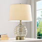 Textured Glass Table Lamp with Cream Fabric Shade By Homeroots | Table Lamps | Modishstore