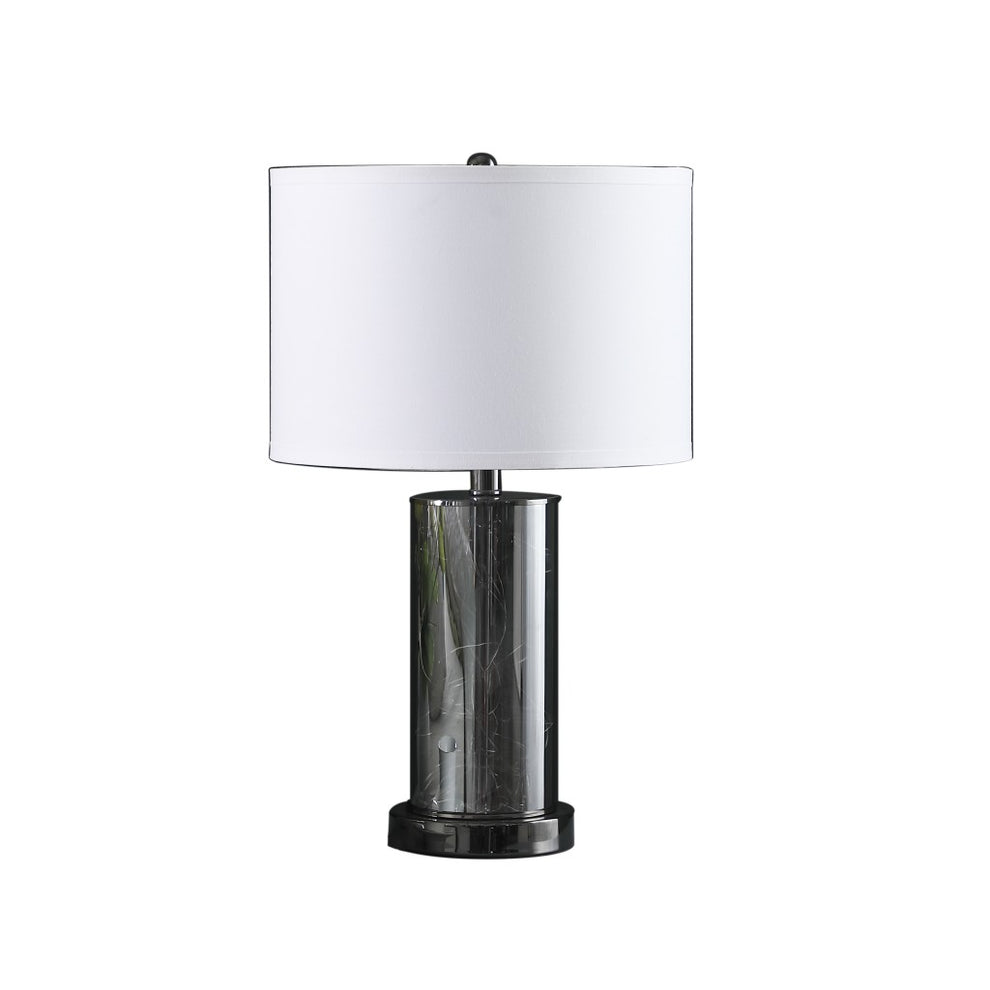 21" Glass LED Cylinder Table Lamp with Nightlight and White Drum Shade By Homeroots | Table Lamps | Modishstore - 2