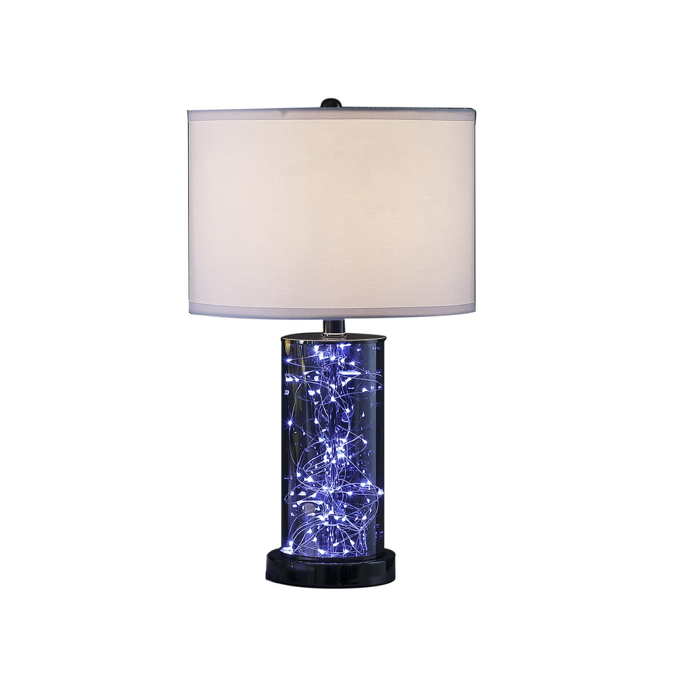 21" Glass LED Cylinder Table Lamp with Nightlight and White Drum Shade By Homeroots | Table Lamps | Modishstore - 3