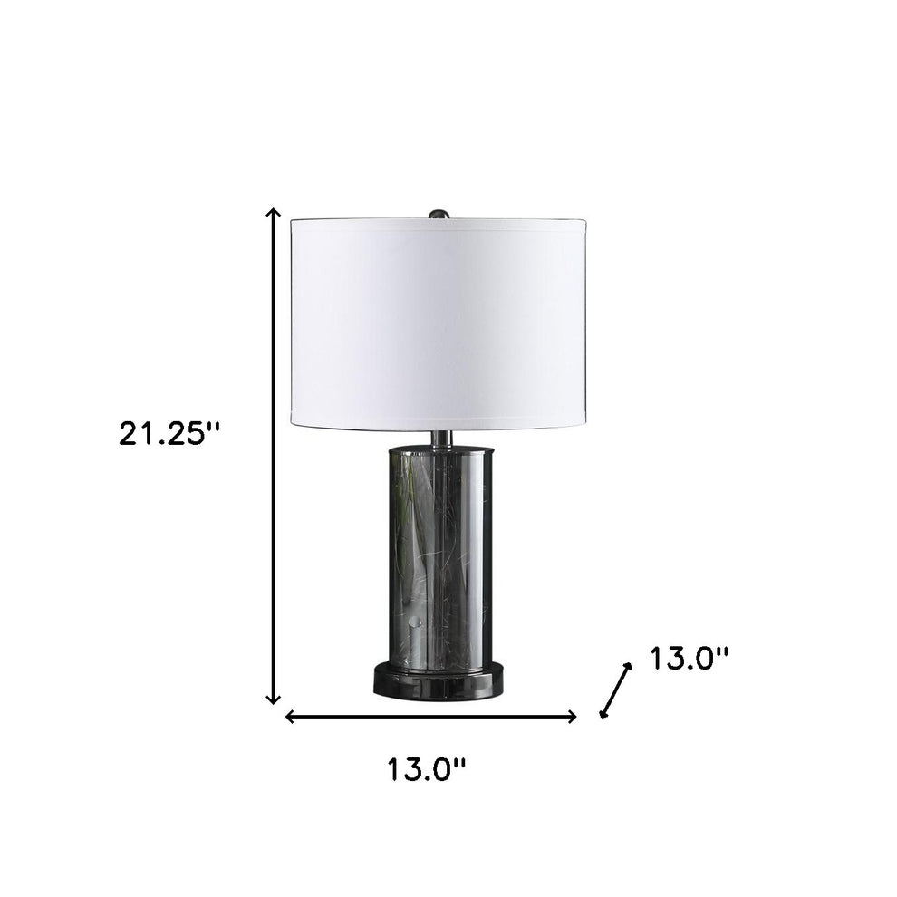 21" Glass LED Cylinder Table Lamp with Nightlight and White Drum Shade By Homeroots | Table Lamps | Modishstore - 5