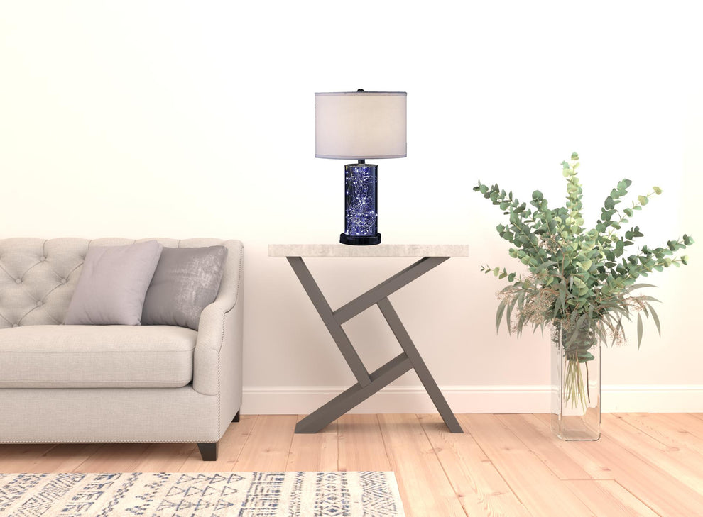 21" Glass LED Cylinder Table Lamp with Nightlight and White Drum Shade By Homeroots | Table Lamps | Modishstore - 6