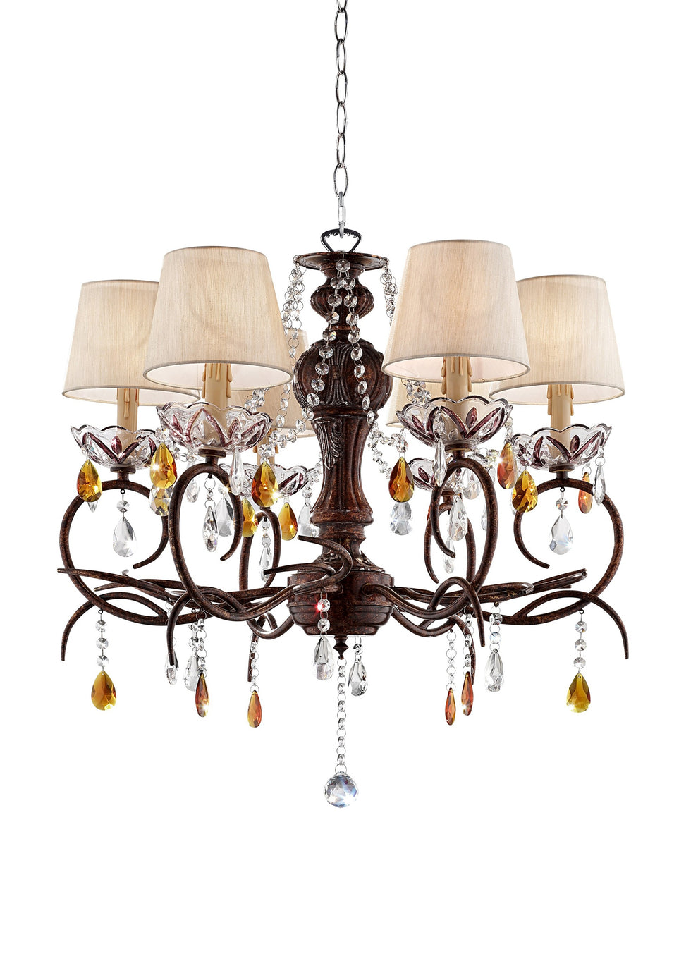 Burnished Bronze Hanging Ceiling Lamp with Clear and Amber Crystals By Homeroots | Ceiling Lamps | Modishstore - 2