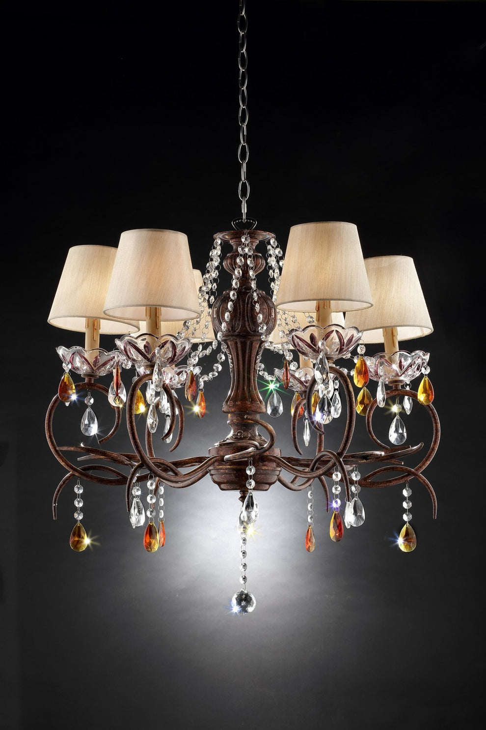 Burnished Bronze Hanging Ceiling Lamp with Clear and Amber Crystals By Homeroots | Ceiling Lamps | Modishstore - 3