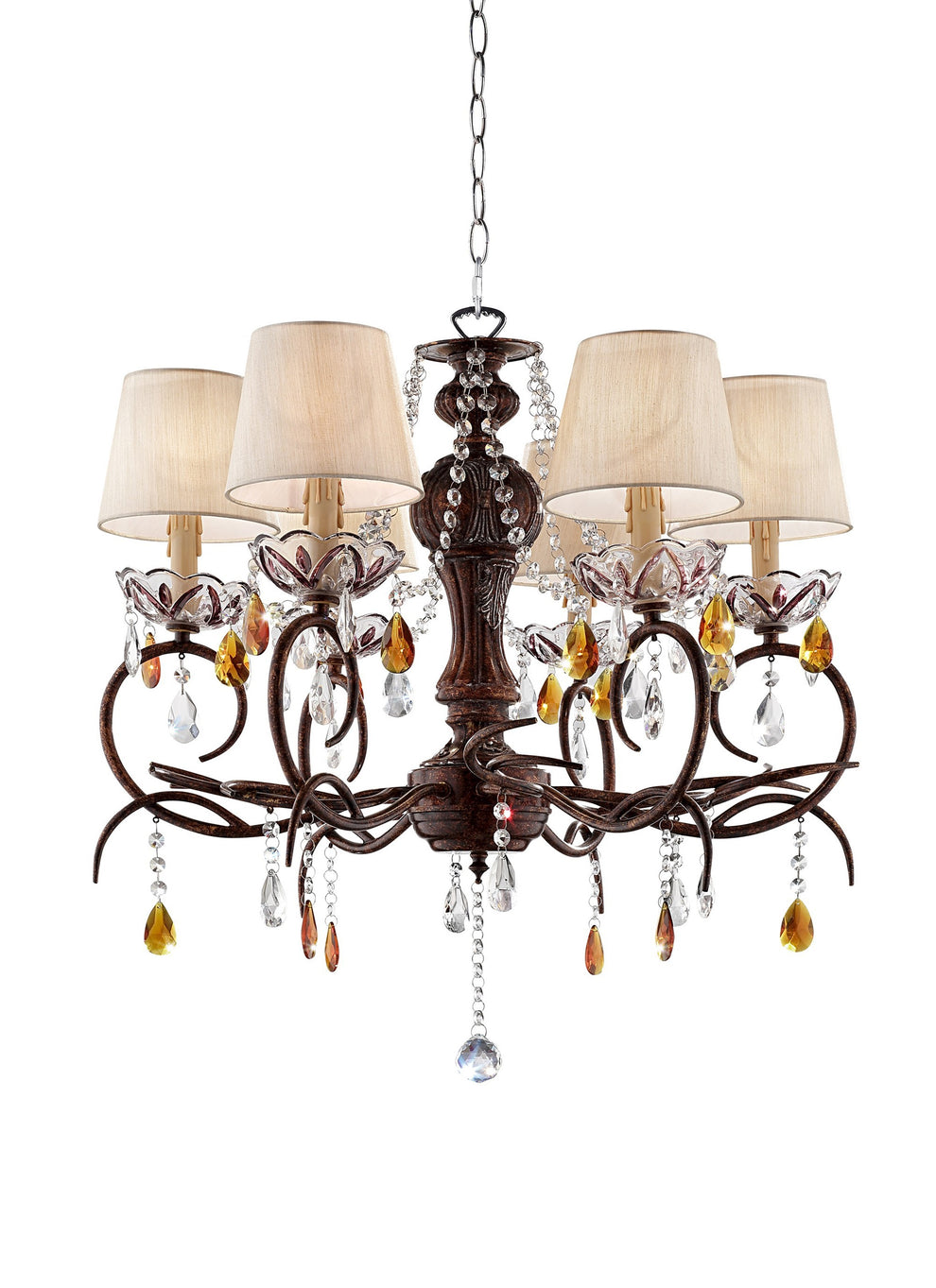 Burnished Bronze Hanging Ceiling Lamp with Clear and Amber Crystals By Homeroots | Ceiling Lamps | Modishstore - 4