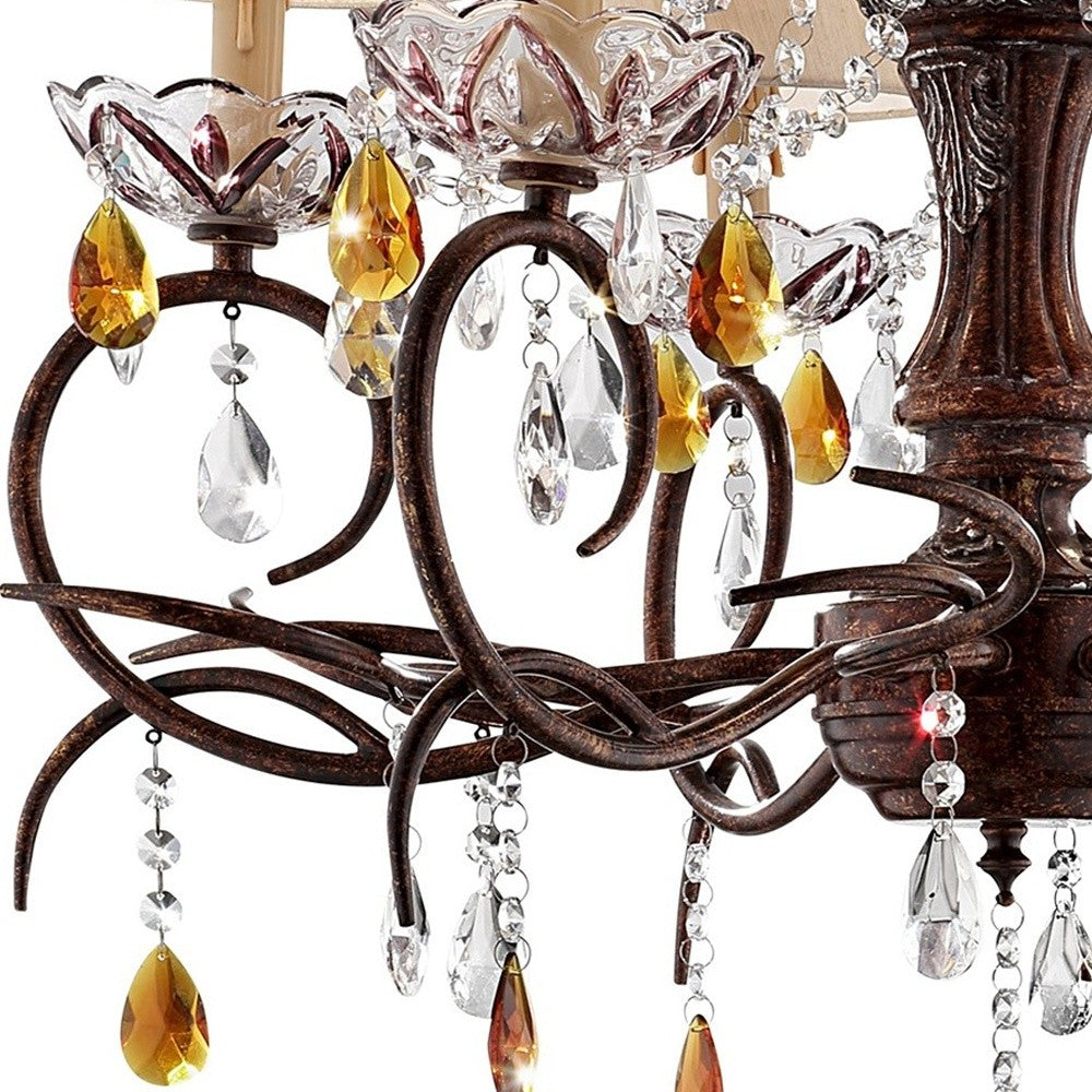 Burnished Bronze Hanging Ceiling Lamp with Clear and Amber Crystals By Homeroots | Ceiling Lamps | Modishstore - 5