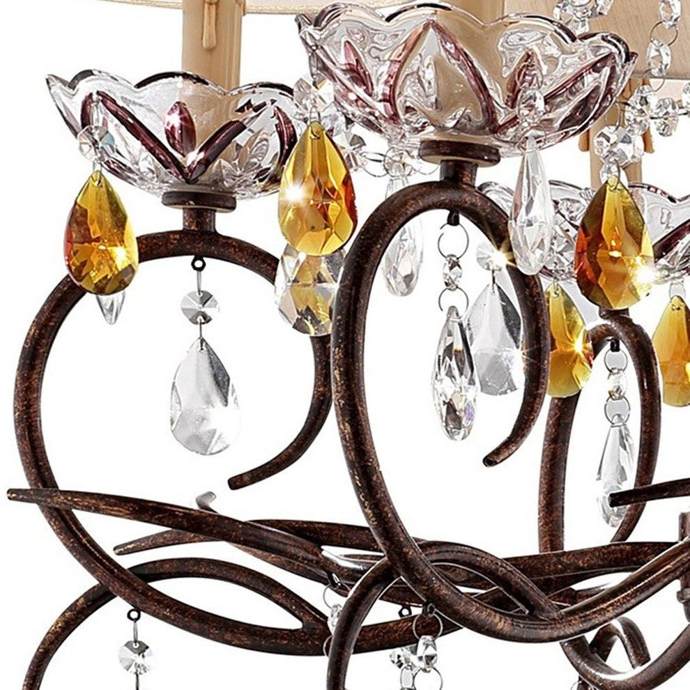 Burnished Bronze Hanging Ceiling Lamp with Clear and Amber Crystals By Homeroots | Ceiling Lamps | Modishstore - 6