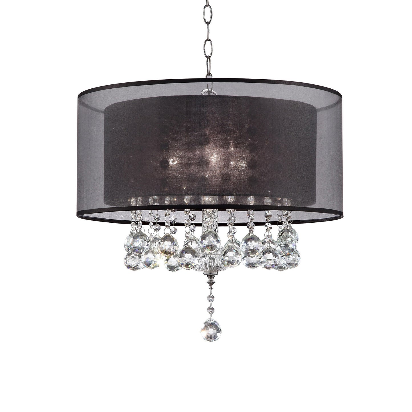 Contempo Silver Ceiling Lamp with Black Shade and Crystal Accents By Homeroots | Ceiling Lamps | Modishstore