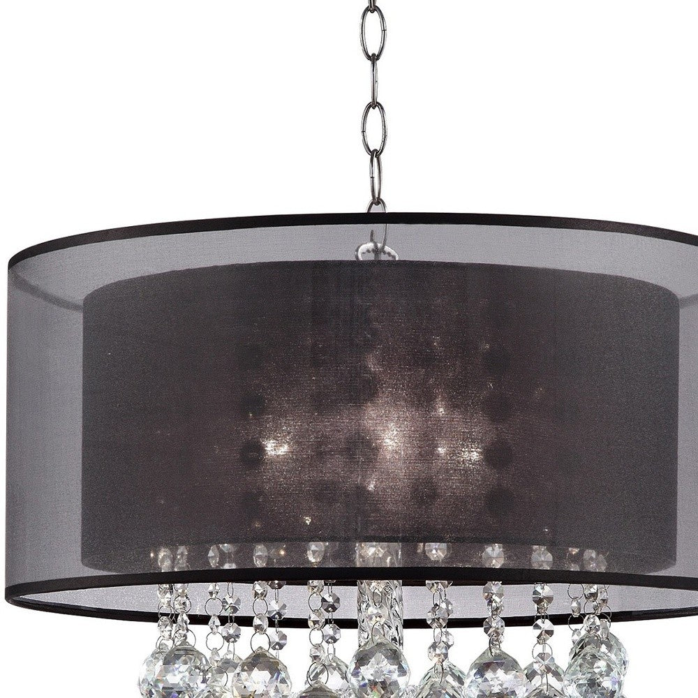 Contempo Silver Ceiling Lamp with Black Shade and Crystal Accents By Homeroots | Ceiling Lamps | Modishstore - 5