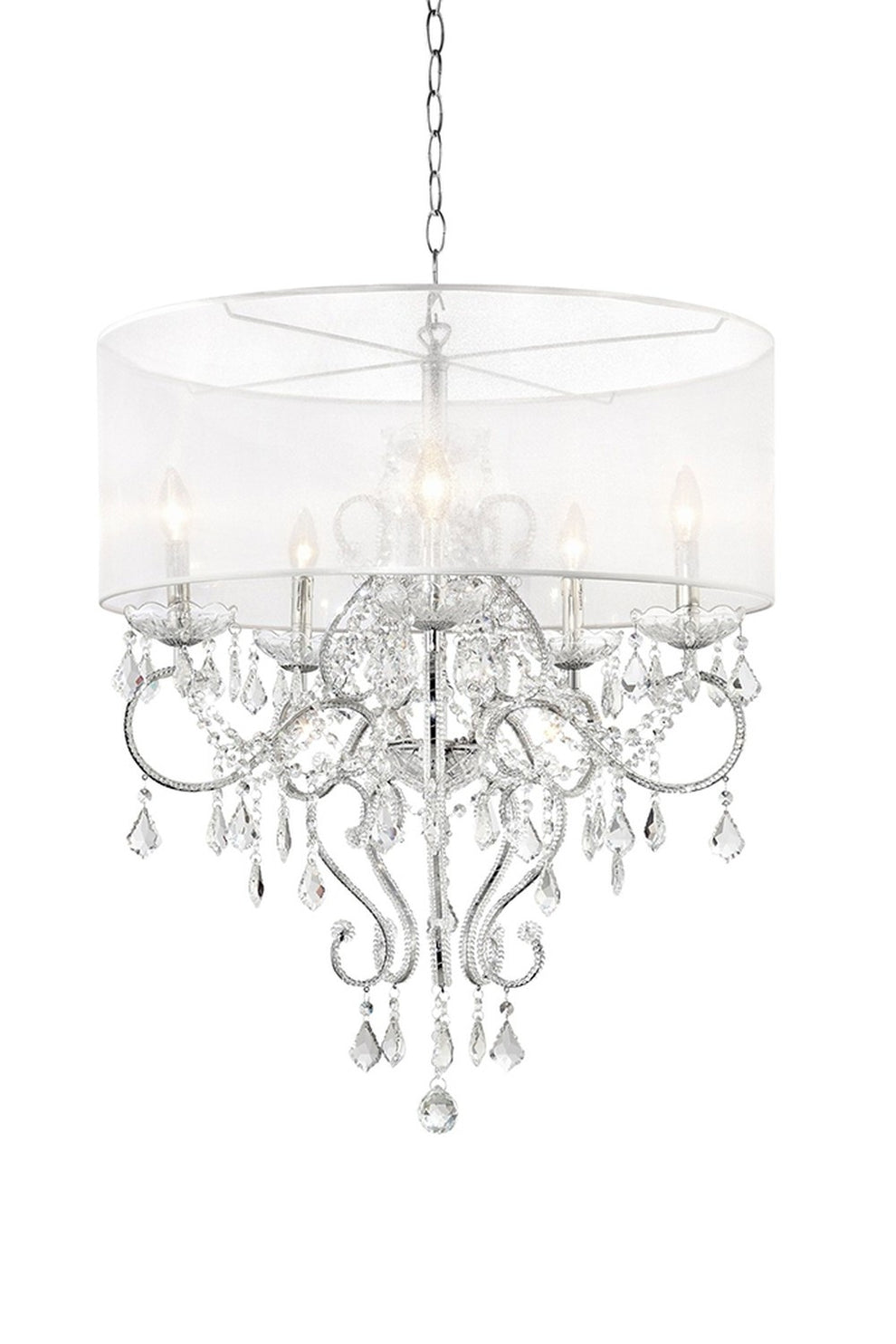 Glam Silver Faux Crystal Hanging Celing Lamp with See Thru Shade By Homeroots | Chandeliers | Modishstore - 3