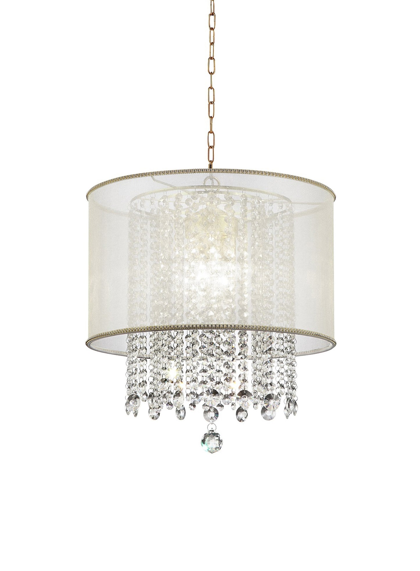 Primo Gold Finish Ceiling Lamp with Crystal Accents and White Shade By Homeroots | Ceiling Lamps | Modishstore