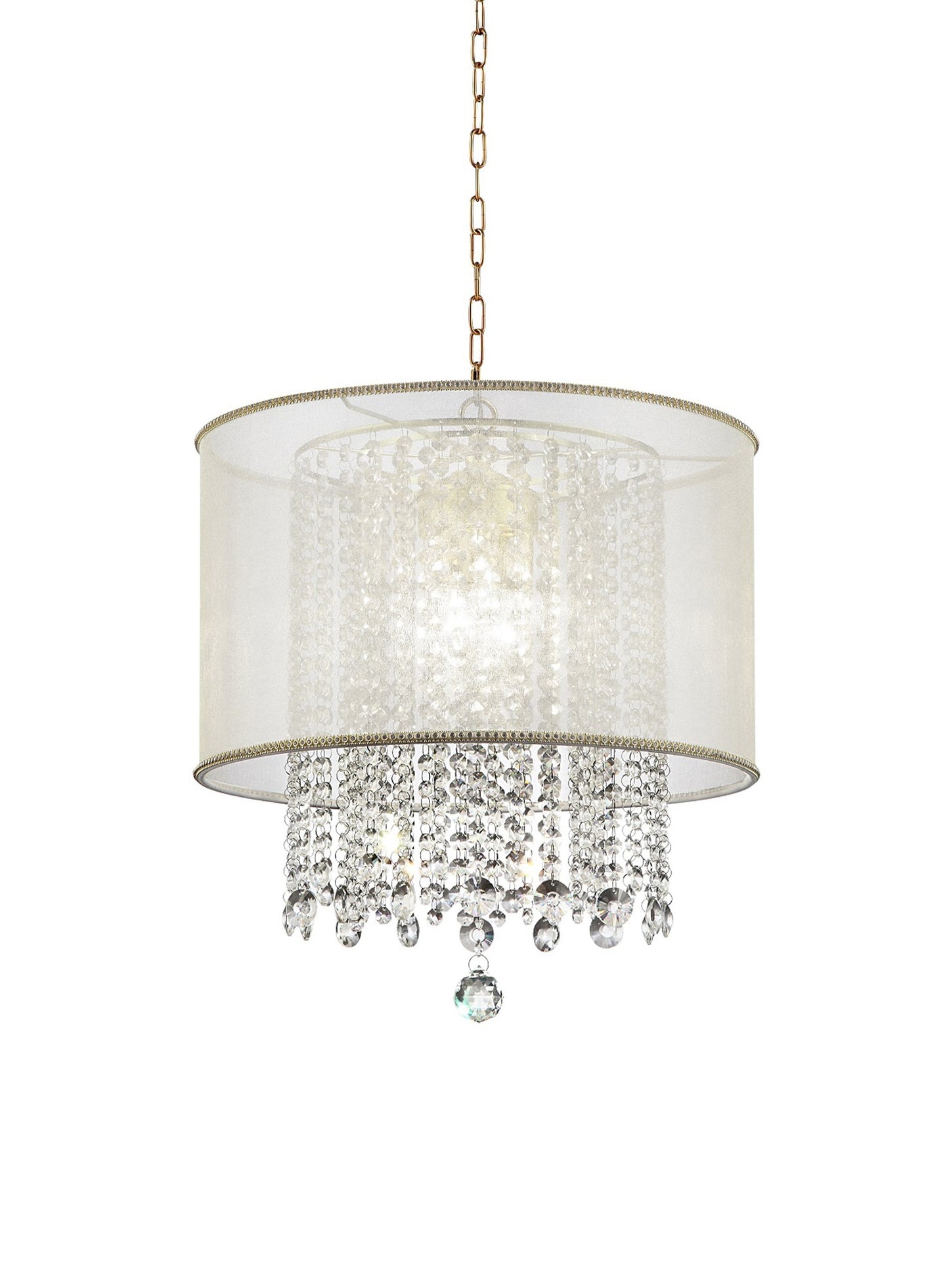 Primo Gold Finish Ceiling Lamp with Crystal Accents and White Shade By Homeroots | Ceiling Lamps | Modishstore - 2