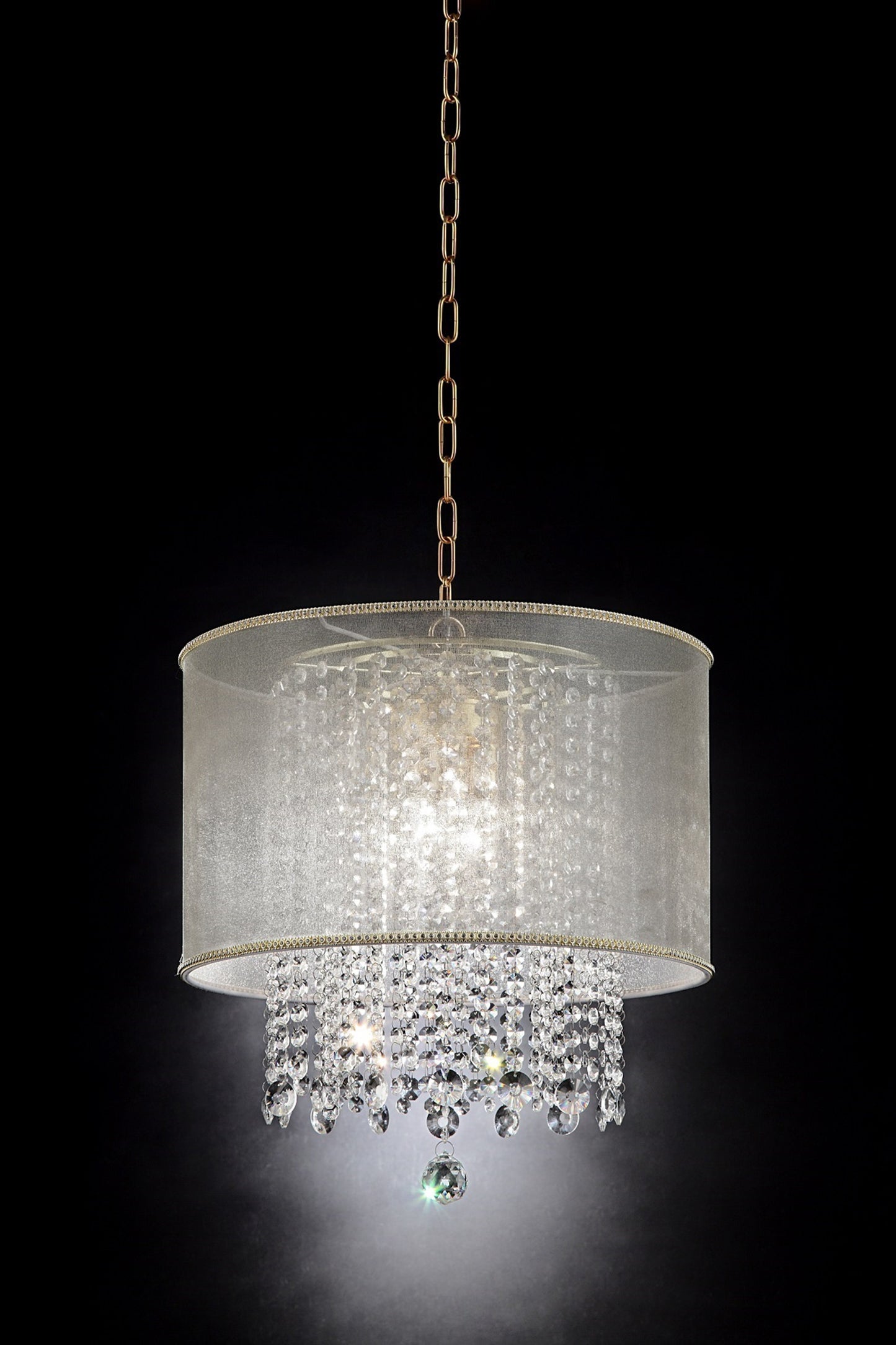 Primo Gold Finish Ceiling Lamp with Crystal Accents and White Shade By Homeroots | Ceiling Lamps | Modishstore - 3