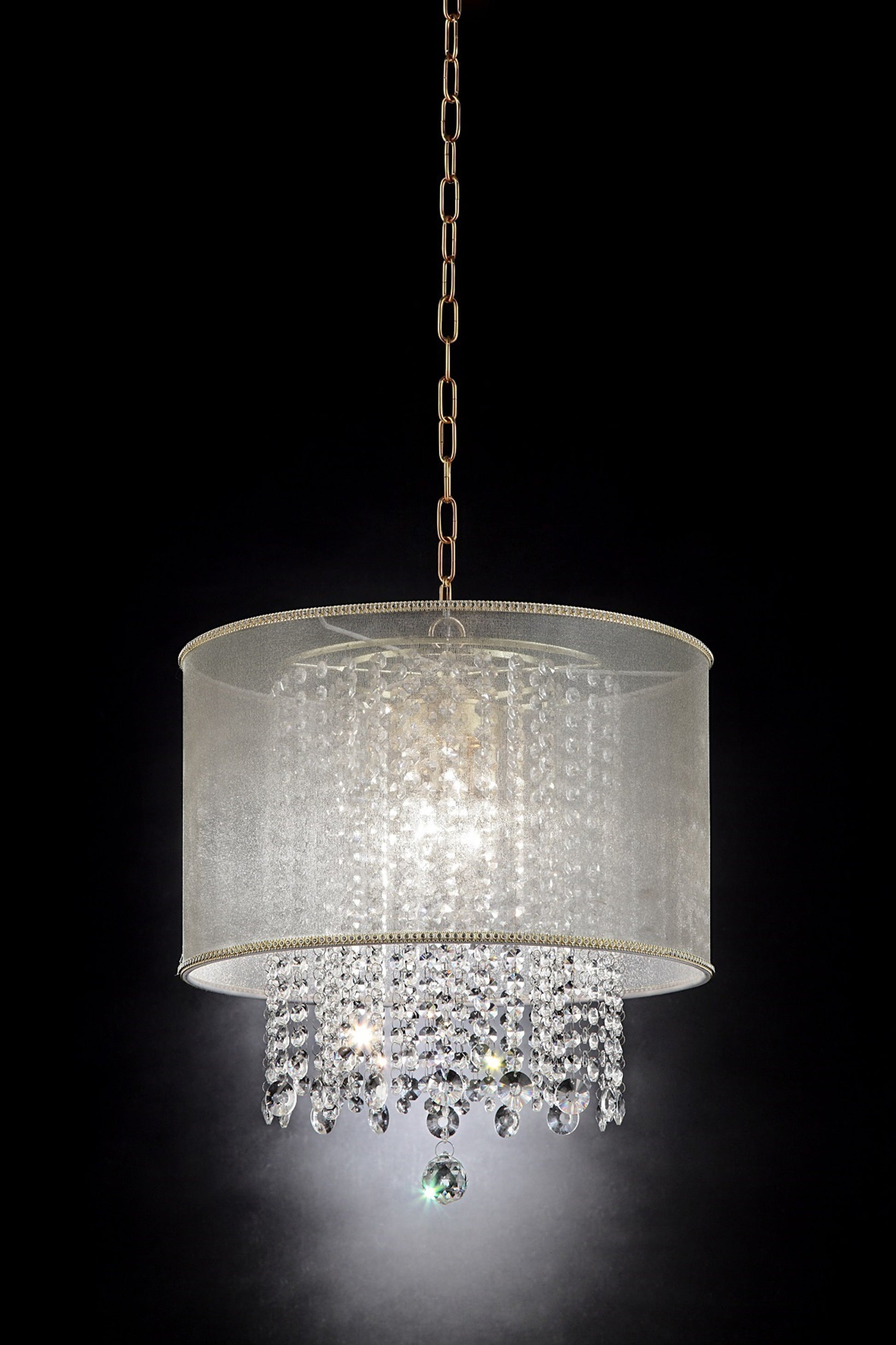 Primo Gold Finish Ceiling Lamp with Crystal Accents and White Shade By Homeroots | Ceiling Lamps | Modishstore - 3