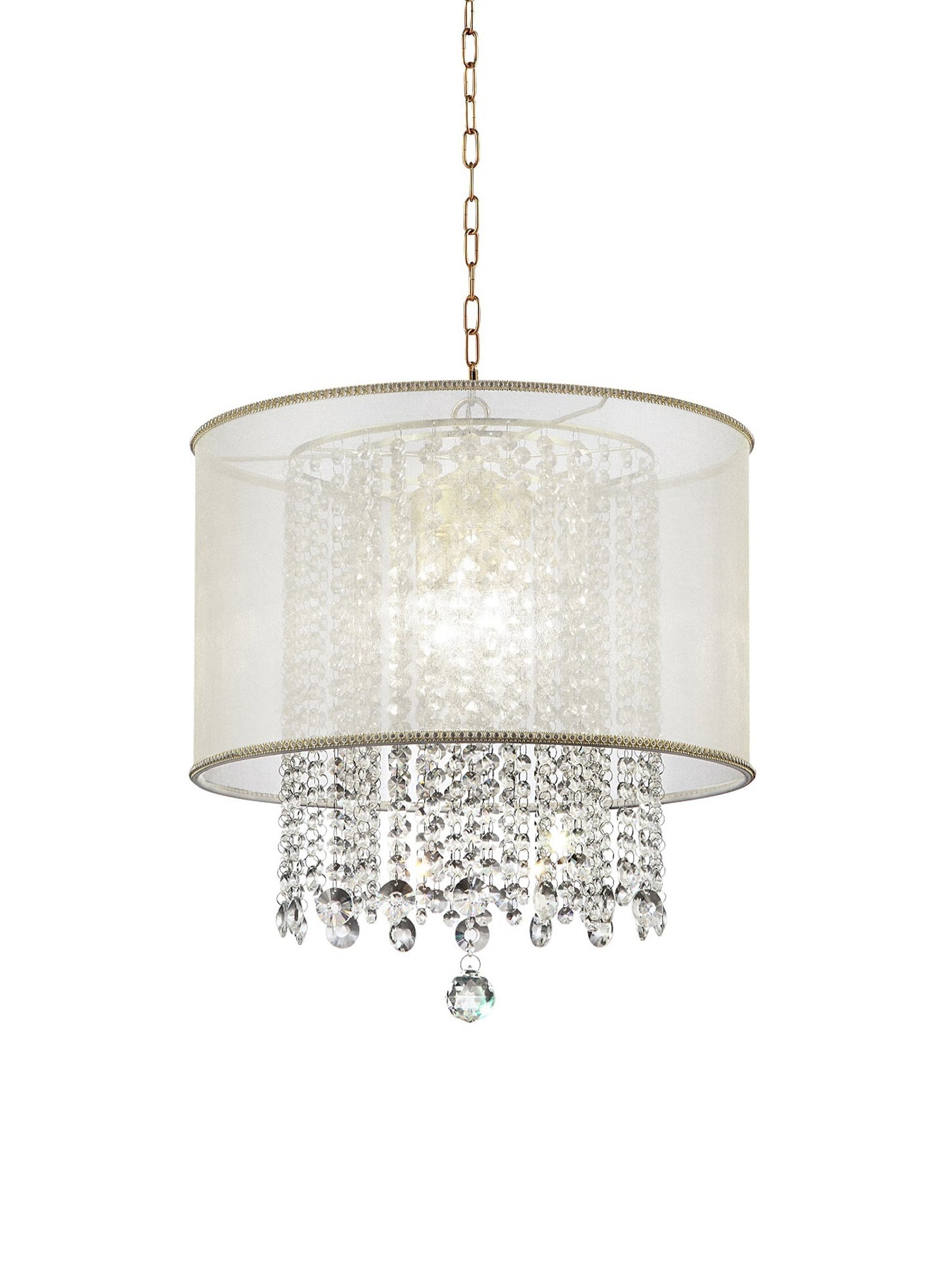 Primo Gold Finish Ceiling Lamp with Crystal Accents and White Shade By Homeroots | Ceiling Lamps | Modishstore - 4