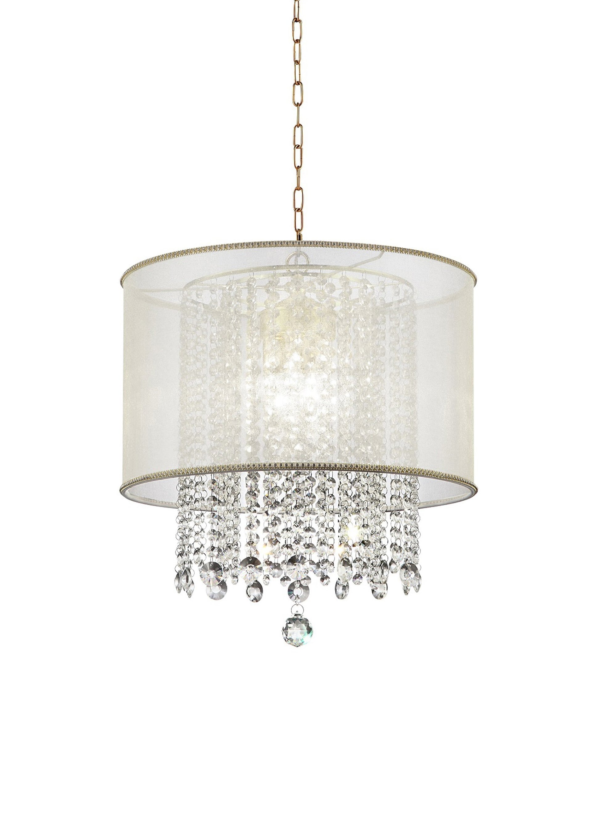 Primo Gold Finish Ceiling Lamp with Crystal Accents and White Shade By Homeroots | Ceiling Lamps | Modishstore - 4