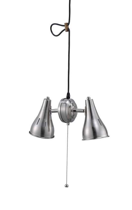 Two Light Industrial Silver Hanging Light By Homeroots | Chandeliers | Modishstore