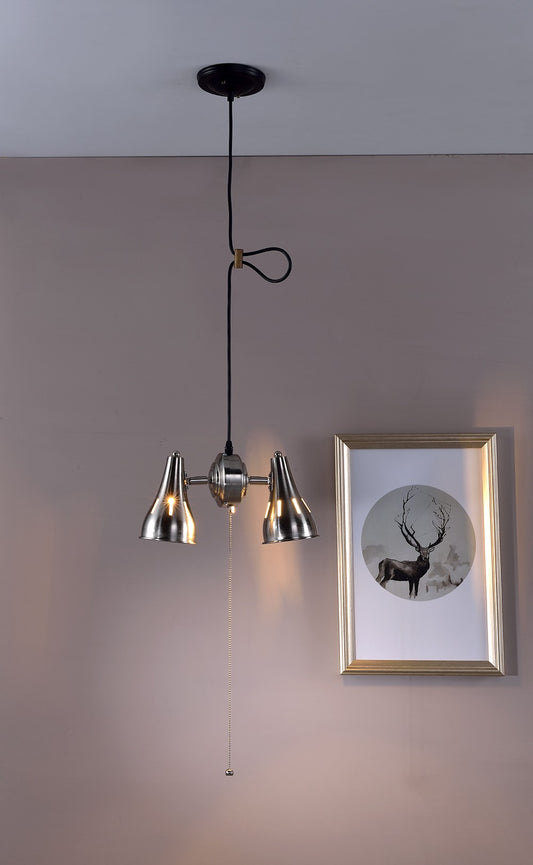 Two Light Industrial Silver Hanging Light By Homeroots | Chandeliers | Modishstore - 2