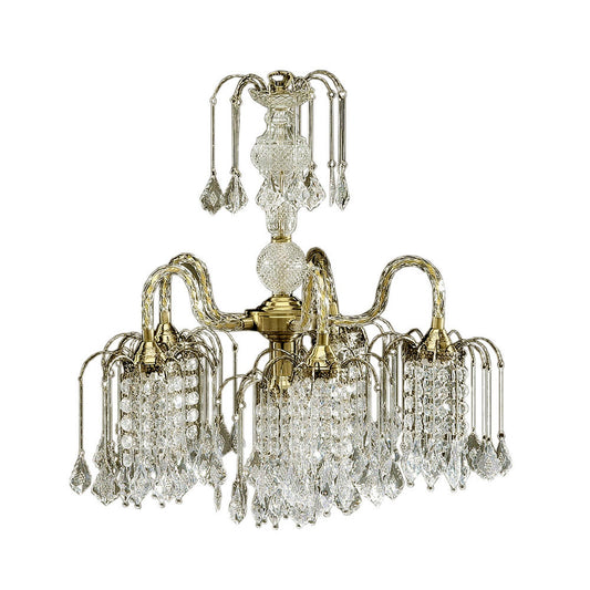 Two Tier Crystal and Brass Hanging Chandelier Light By Homeroots | Chandeliers | Modishstore