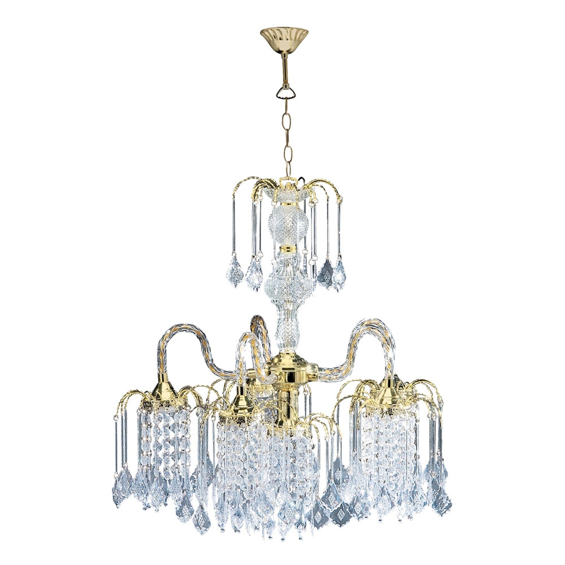 Two Tier Crystal and Gold Hanging Chandelier Light By Homeroots | Chandeliers | Modishstore