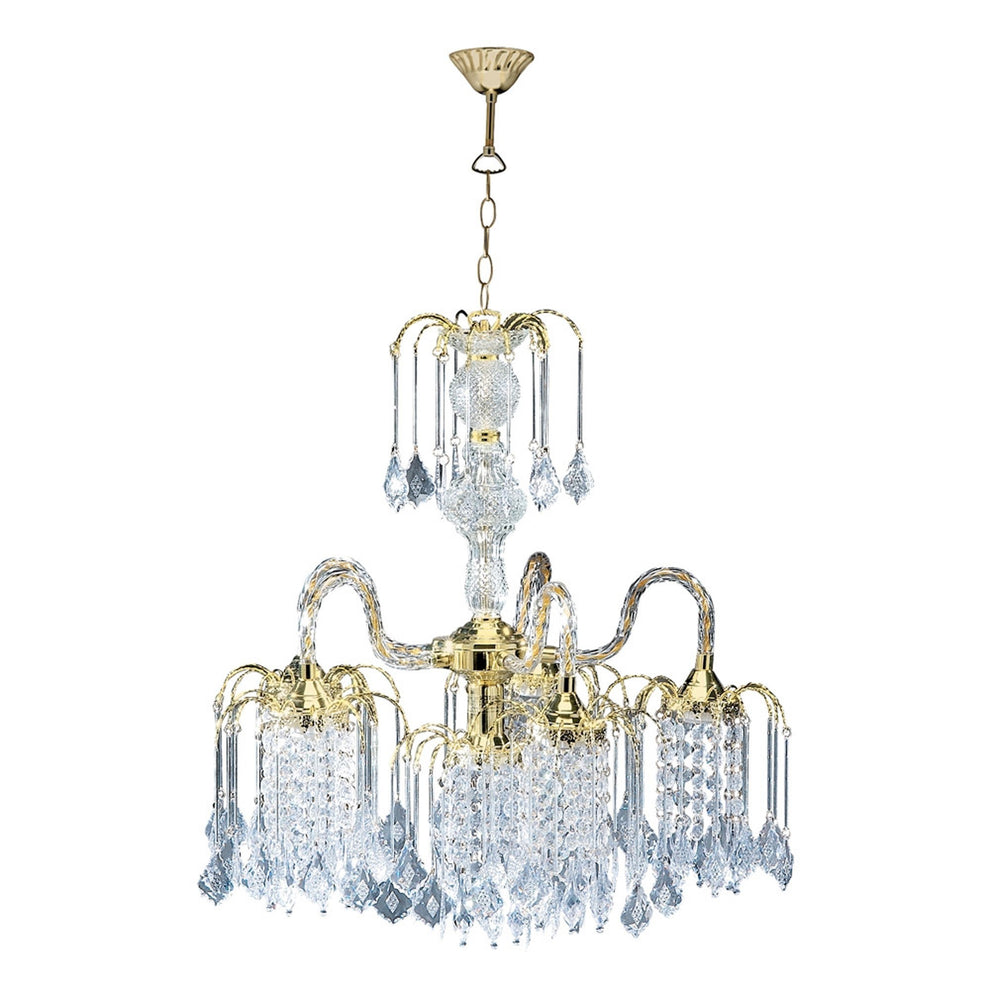 Two Tier Crystal and Gold Hanging Chandelier Light By Homeroots | Chandeliers | Modishstore - 2