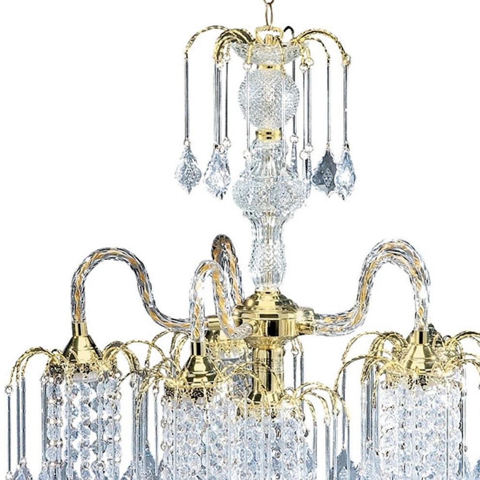 Two Tier Crystal and Gold Hanging Chandelier Light By Homeroots | Chandeliers | Modishstore - 3