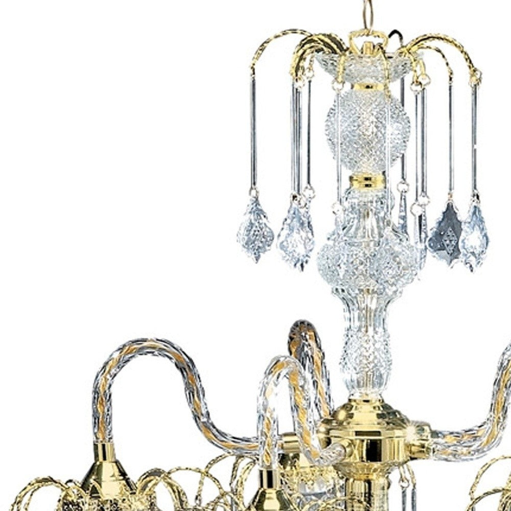 Two Tier Crystal and Gold Hanging Chandelier Light By Homeroots | Chandeliers | Modishstore - 4