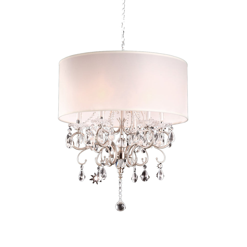 Glam Silver Crystals and White Shade Chandelier By Homeroots | Chandeliers | Modishstore - 2