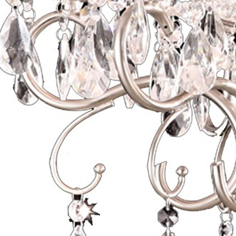Glam Silver Crystals and White Shade Chandelier By Homeroots | Chandeliers | Modishstore - 4