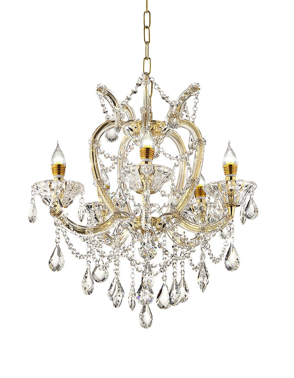 Five Light Glam Gold and Faux Crystal Chandelier By Homeroots | Chandeliers | Modishstore - 2