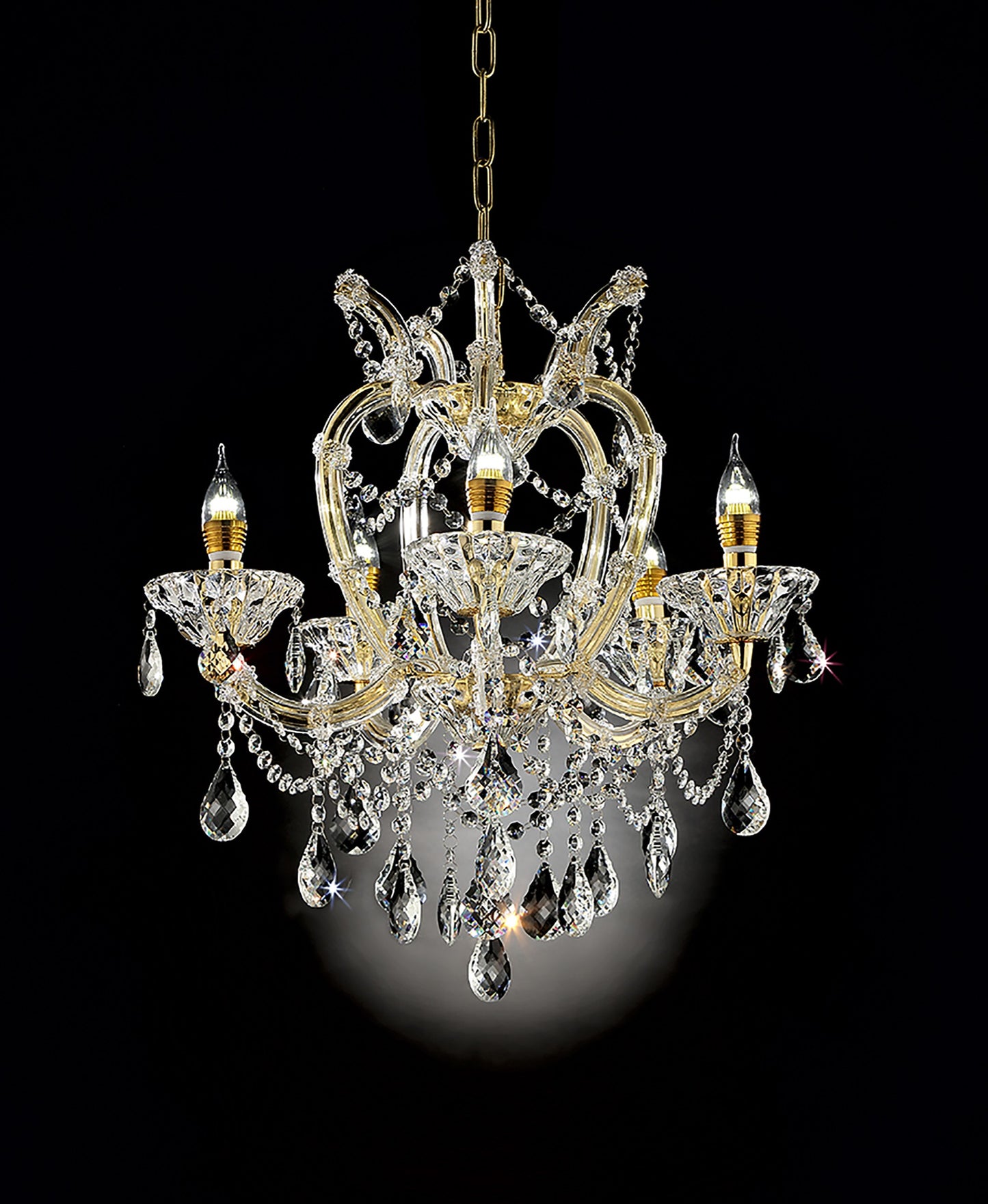 Five Light Glam Gold and Faux Crystal Chandelier By Homeroots | Chandeliers | Modishstore - 2