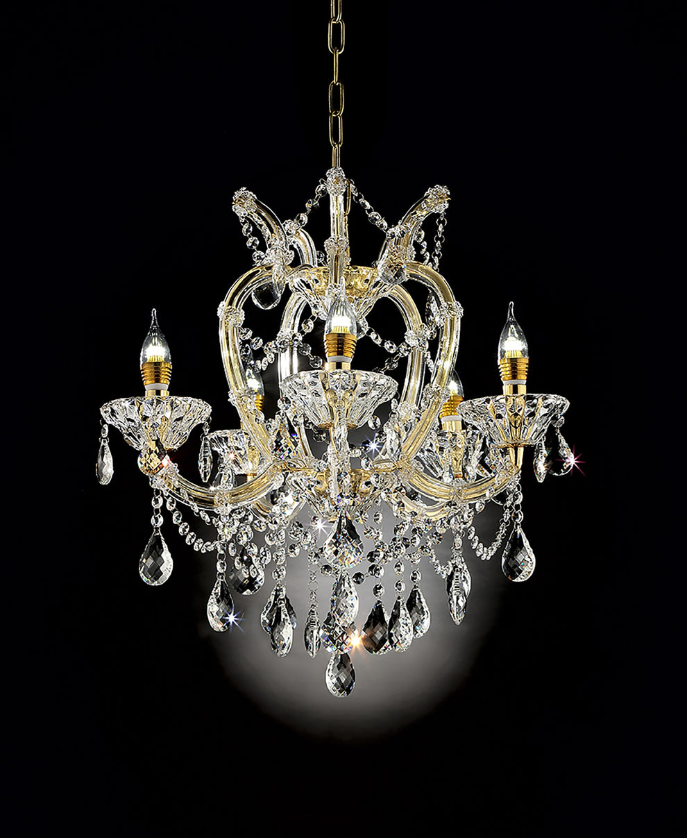 Five Light Glam Gold and Faux Crystal Chandelier By Homeroots | Chandeliers | Modishstore - 3