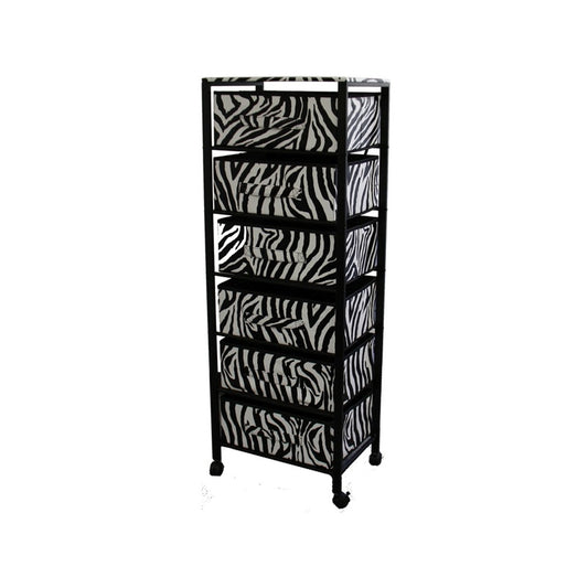 Zebra Black and White Rolling Six Drawer Tower Organizer By Homeroots | Shelves & Shelving Units | Modishstore