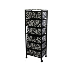 Zebra Black and White Rolling Six Drawer Tower Organizer By Homeroots