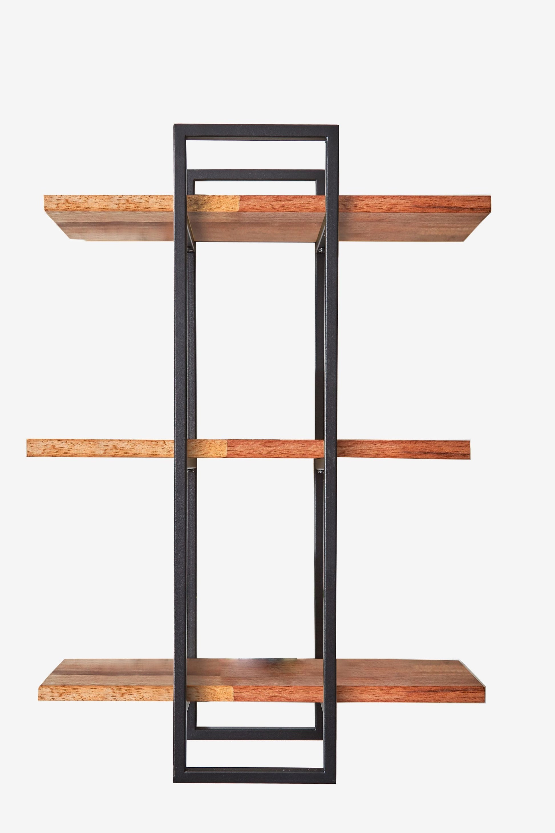 Modern Black and Natural Deouble Rectangle Hanging Wall Shelves By Homeroots | Shelves & Shelving Units | Modishstore - 3
