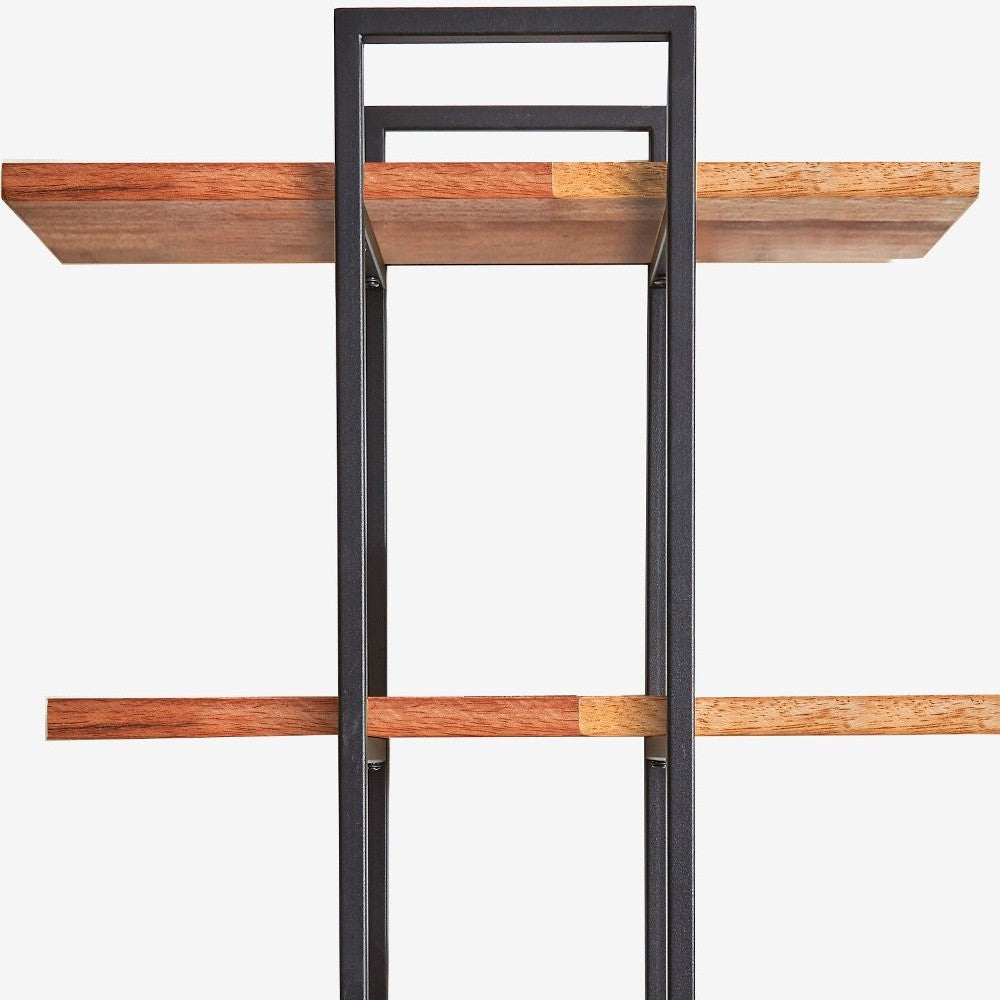 Modern Black and Natural Deouble Rectangle Hanging Wall Shelves By Homeroots | Shelves & Shelving Units | Modishstore - 4