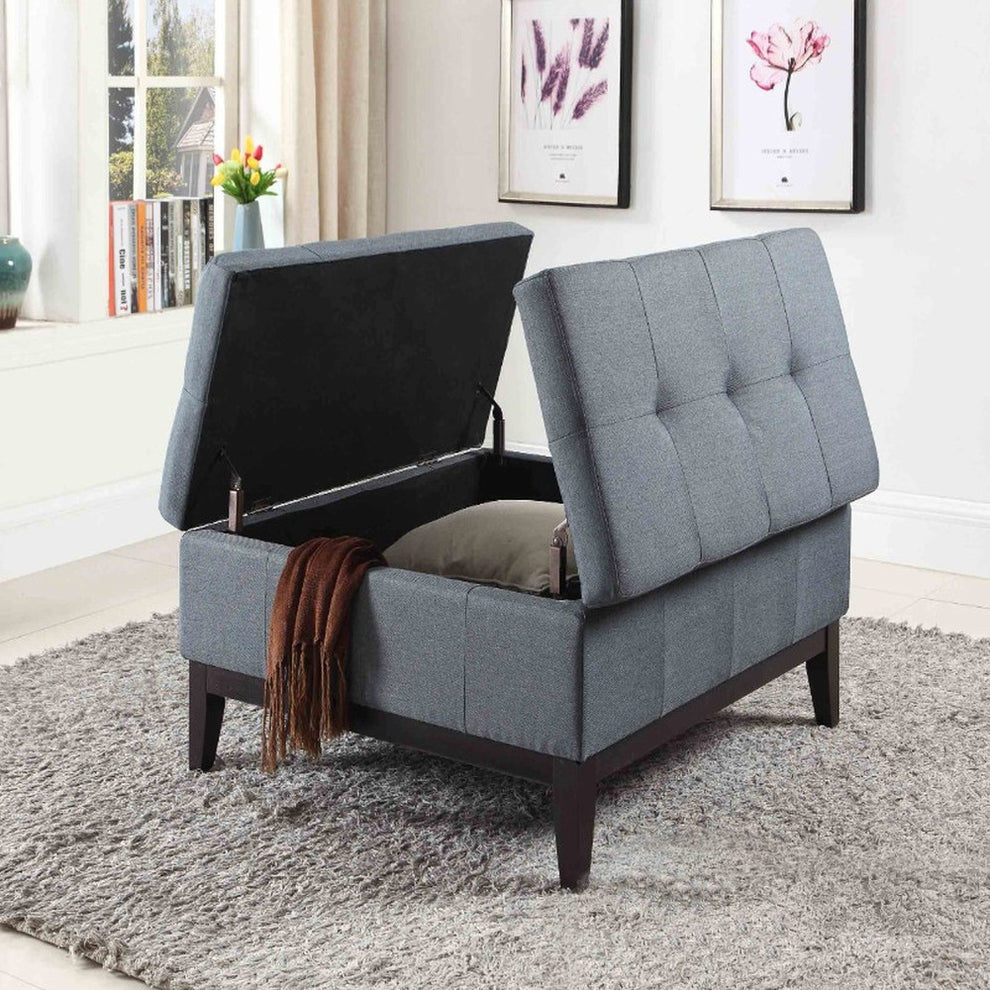 36” Slate Blue and Black Ottoman with Hidden Storage By Homeroots | End Tables | Modishstore - 4